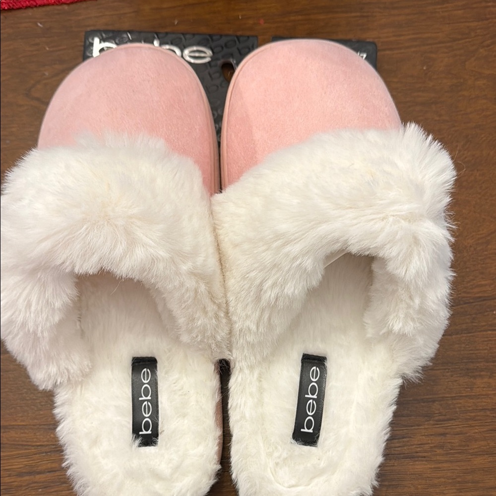 Bebe Pink and White Women's Slippers